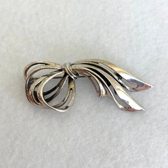 Vintage BEAU Sterling Silver 925 Ribbon Bow Brooch Pin Vintage Brooch - Picture 7 of 16